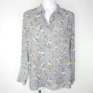 Pleione striped floral popover pullover shirt sz L